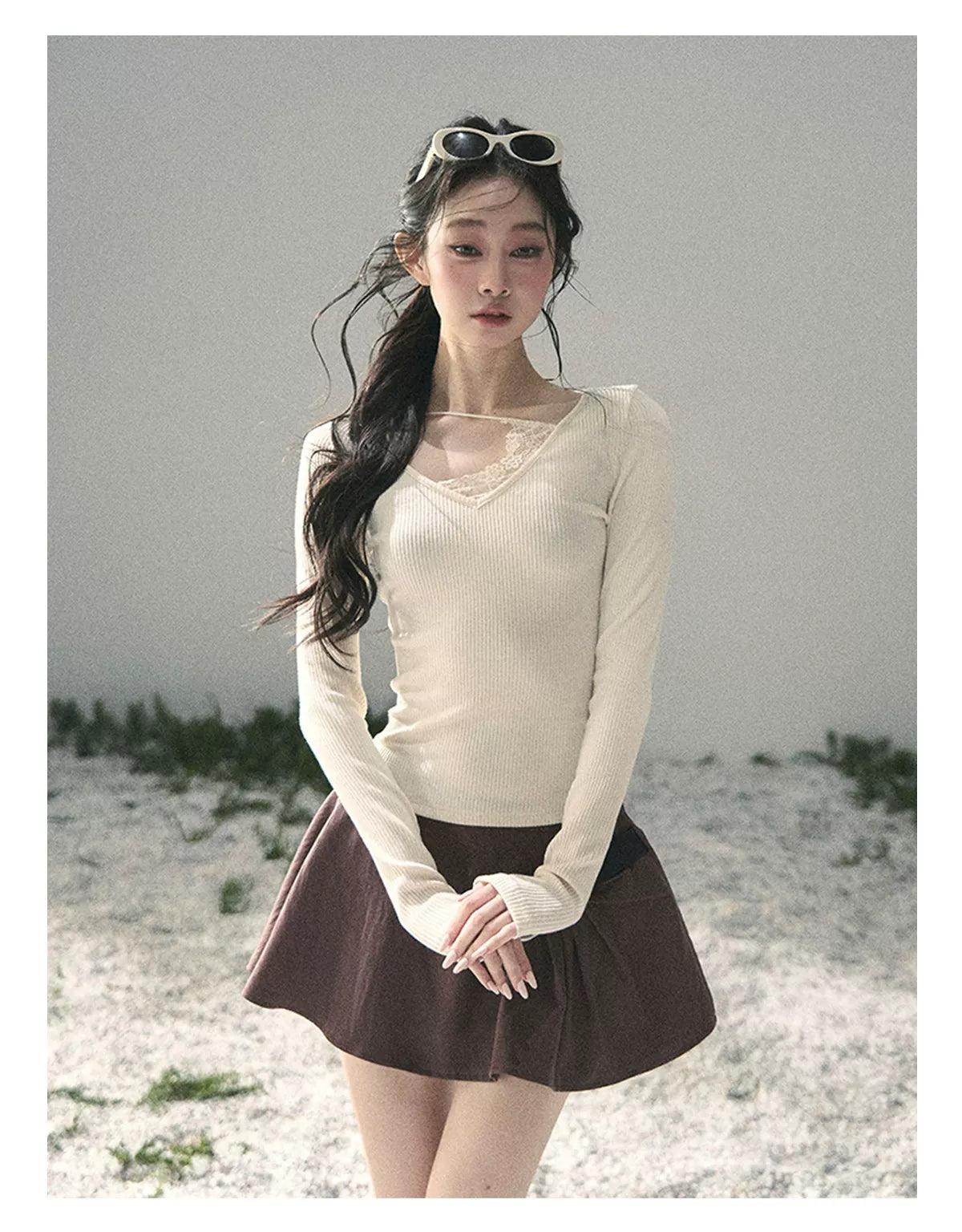 Deep V Lace Knit Top