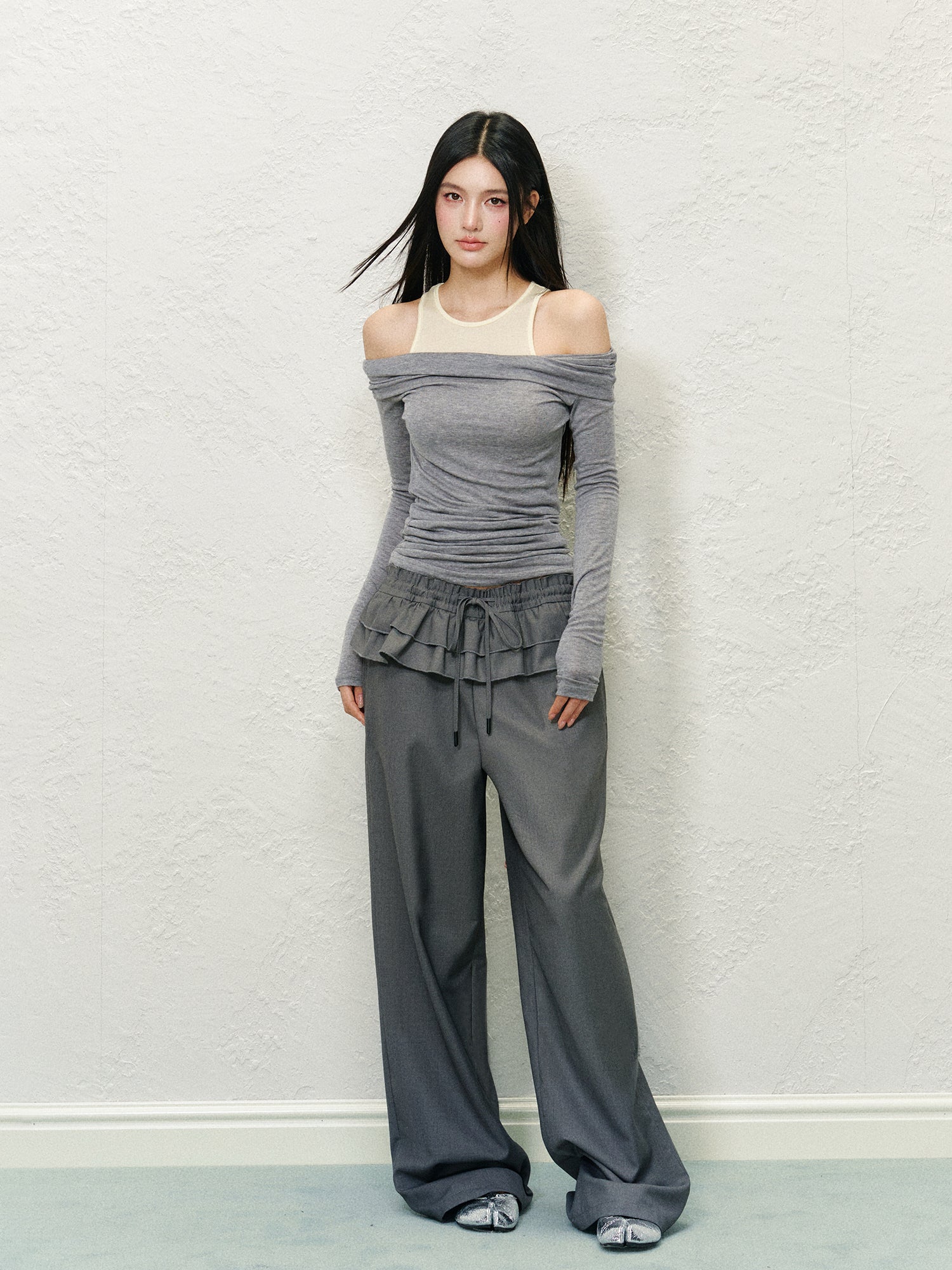 Lace Spliced Fake Two-Piece Pants - CHINASQUAD