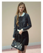 Grey Ruffle Collar Knit Cardigan - CHINASQUAD