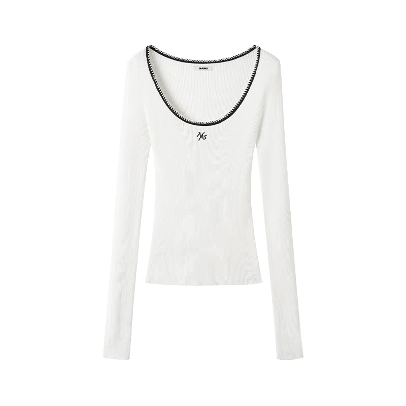 Scoop-Neck Slim-Fit Stretch Knit Top