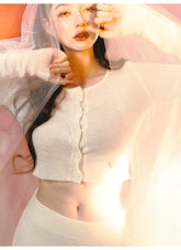 White Rose Hand-Crocheted Mohair Knit Skirt - CHINASQUAD