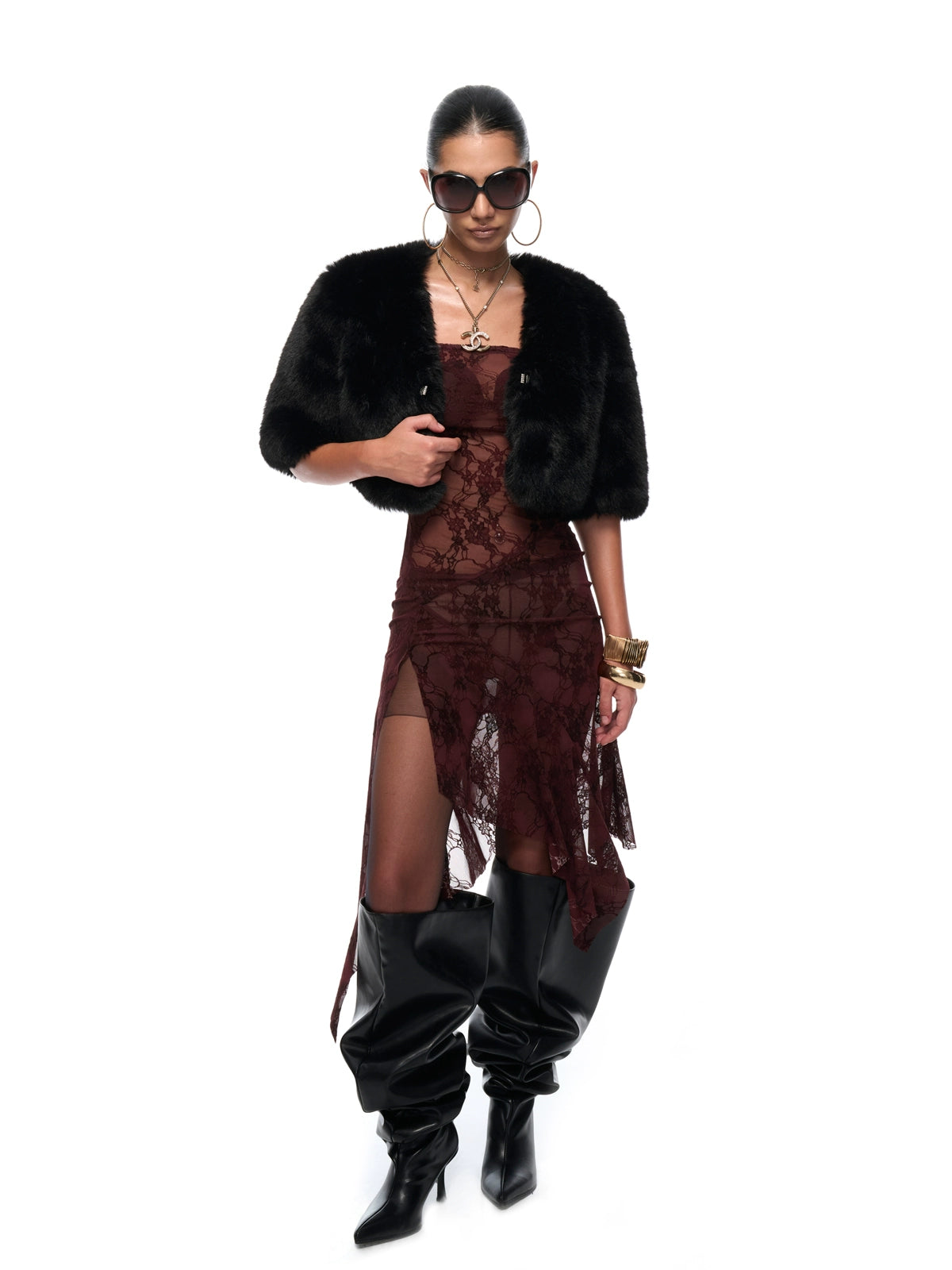 Eco-Faux Fur Cropped Holiday Jacket