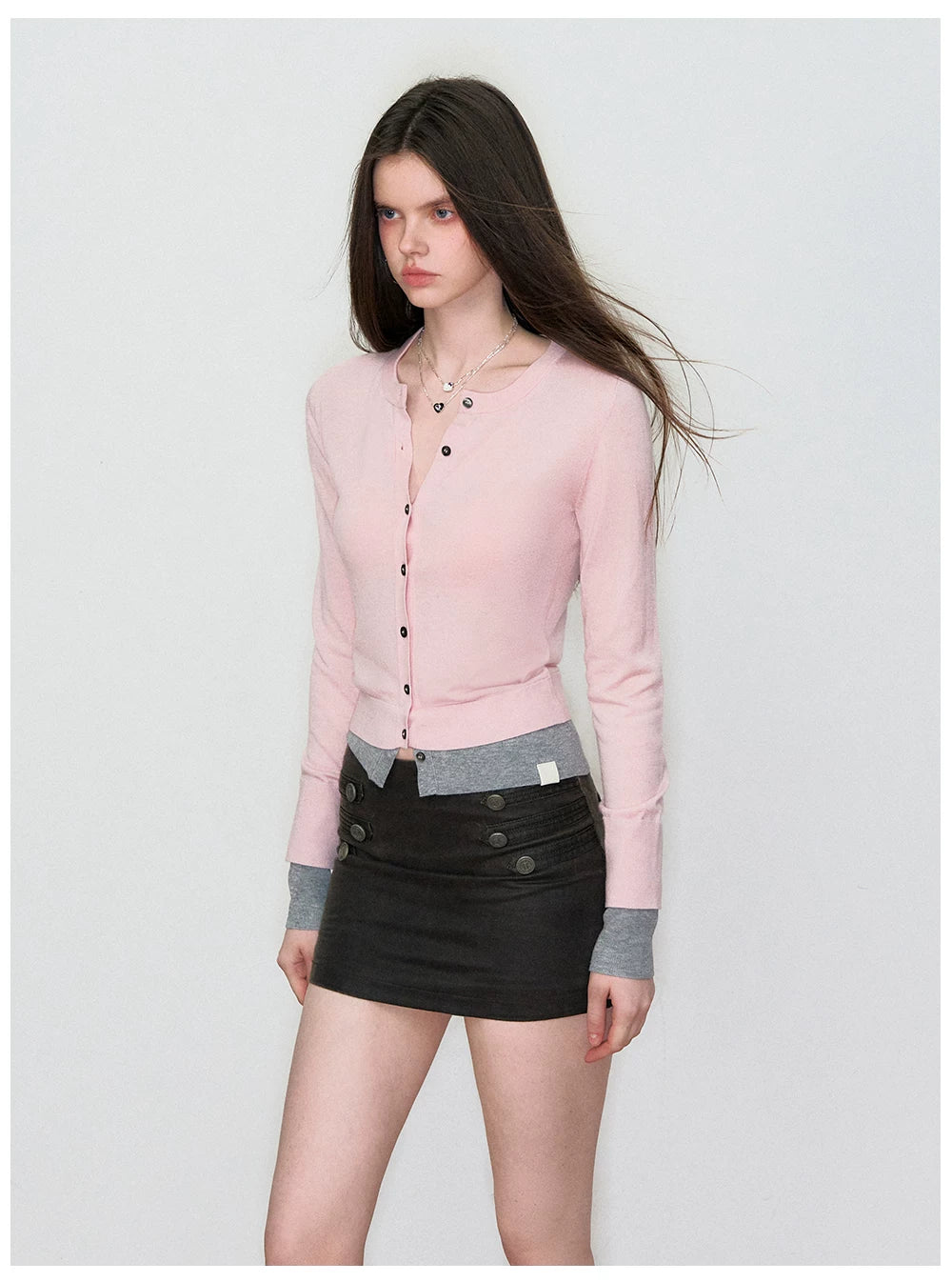 Patchwork Fitted Wool Knit Cardigan