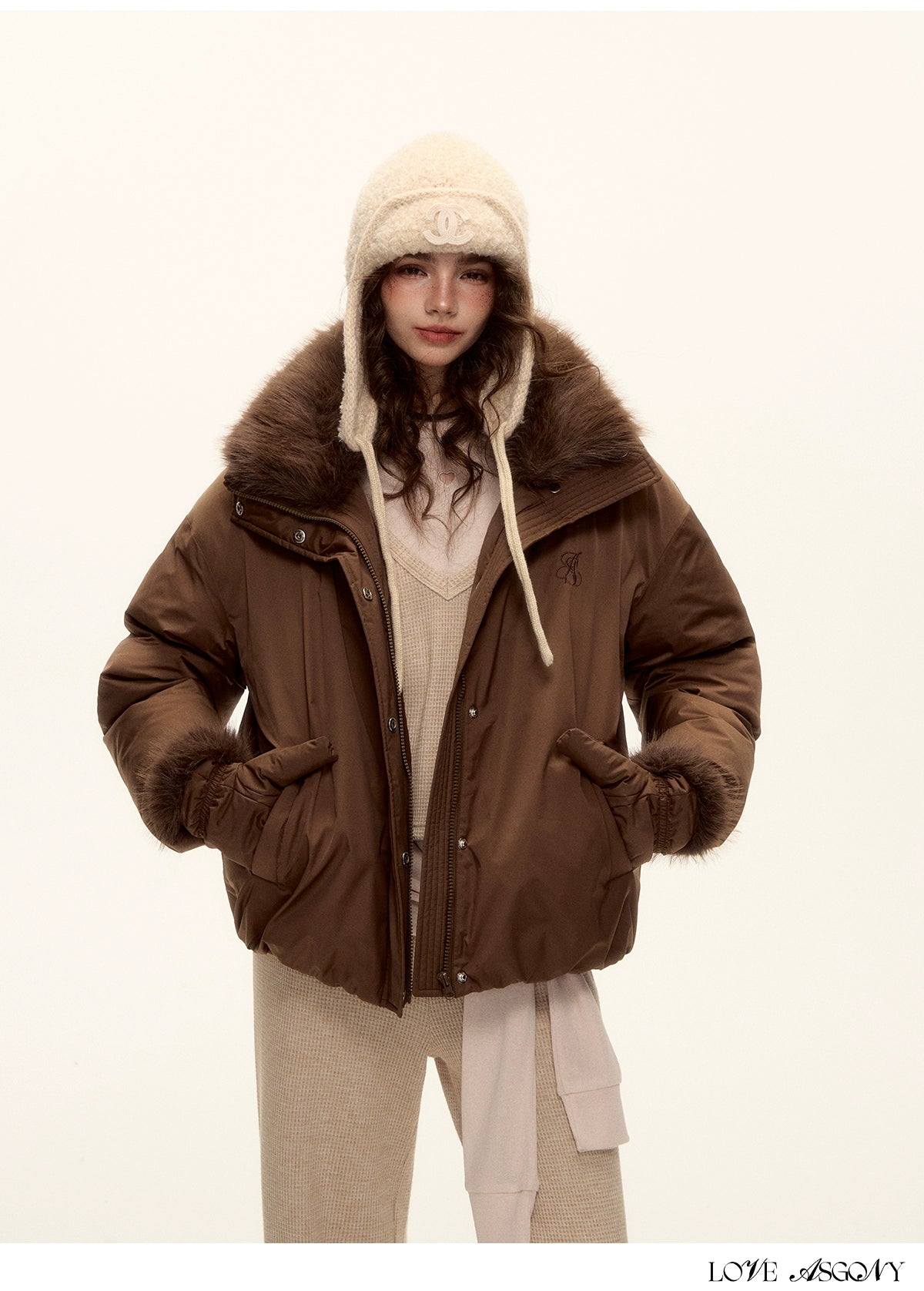Fur-Collar Short Down Puffer Jacket