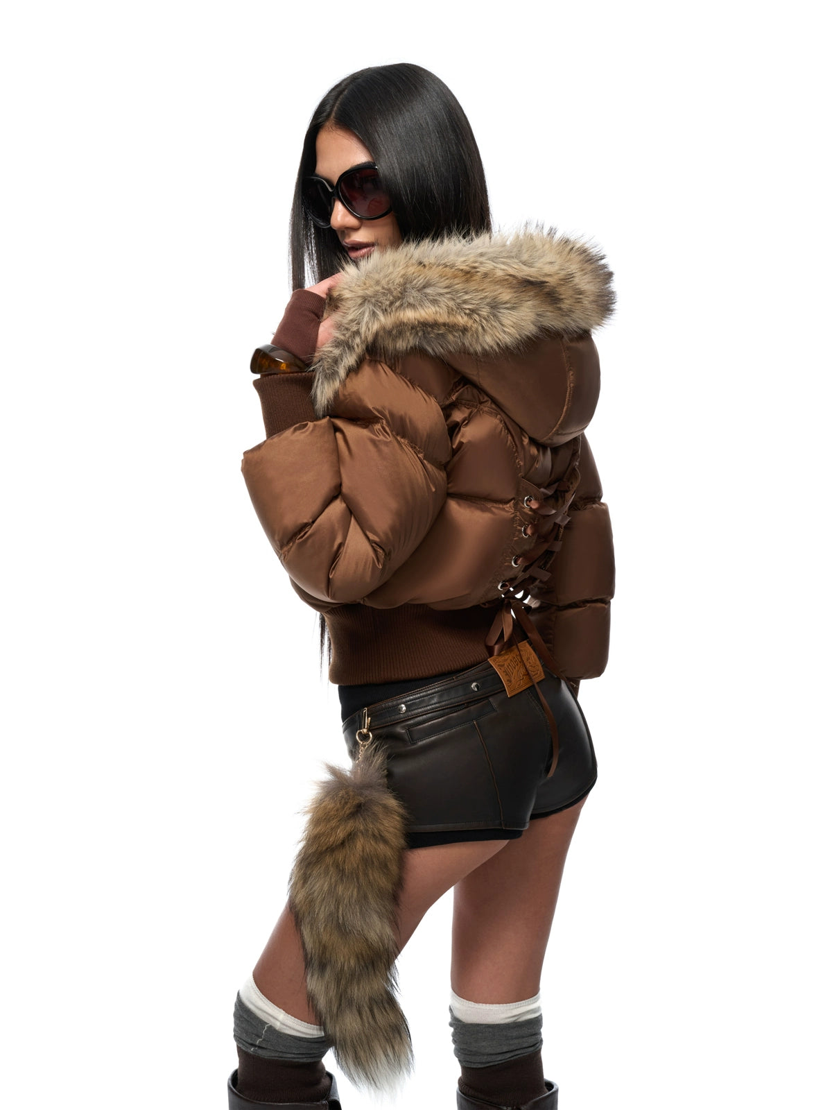 Vintage Waist-Cinched Cropped Down Jacket