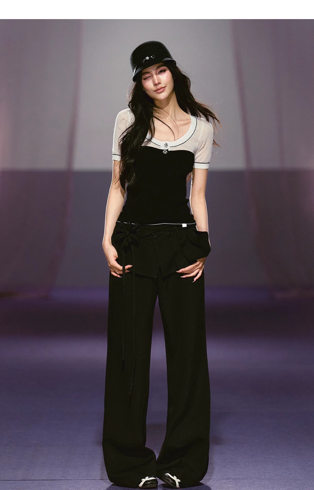 Semi-sheer Sparkly Color-block Short-sleeve Top