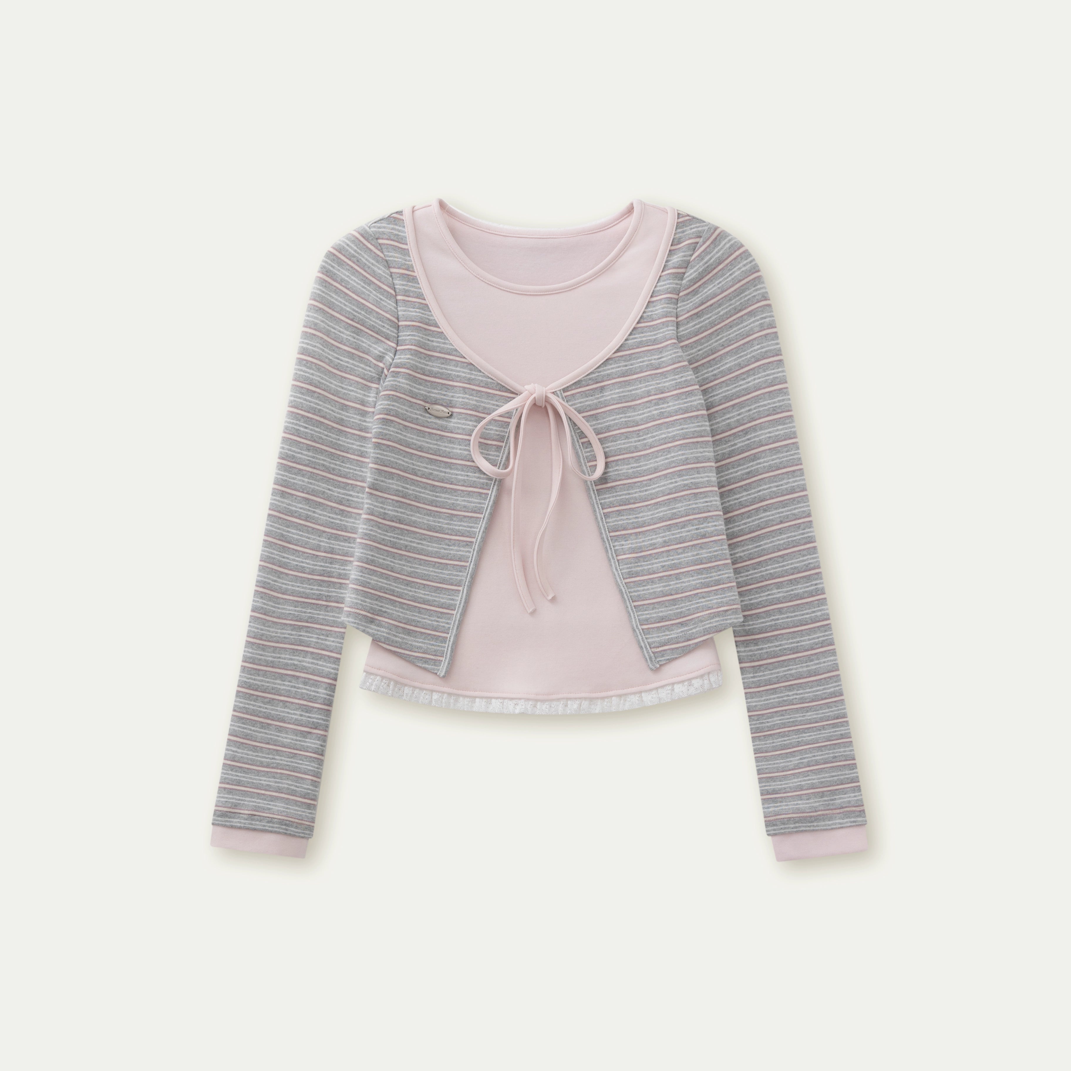 Striped & Floral Design Layered Contrast Blouse