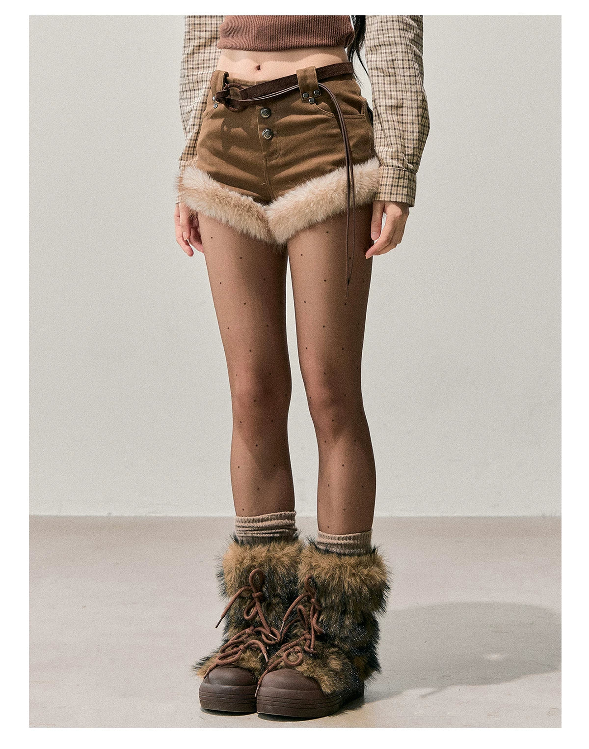 Faux-Fur Wide-Leg Winter Mini Shorts