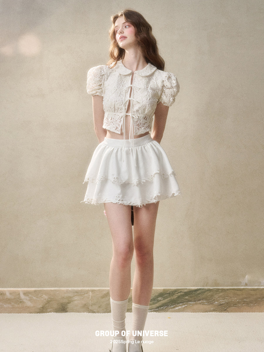 3D Lace Embroidery Hollow Out Cardigan - CHINASQUAD