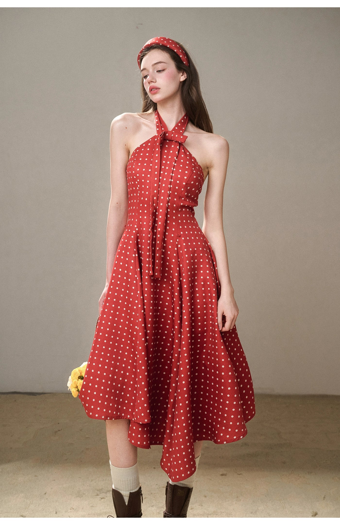 Berry Bordeaux Red Halter Dress - CHINASQUAD