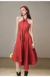 Berry Bordeaux Red Halter Dress - CHINASQUAD