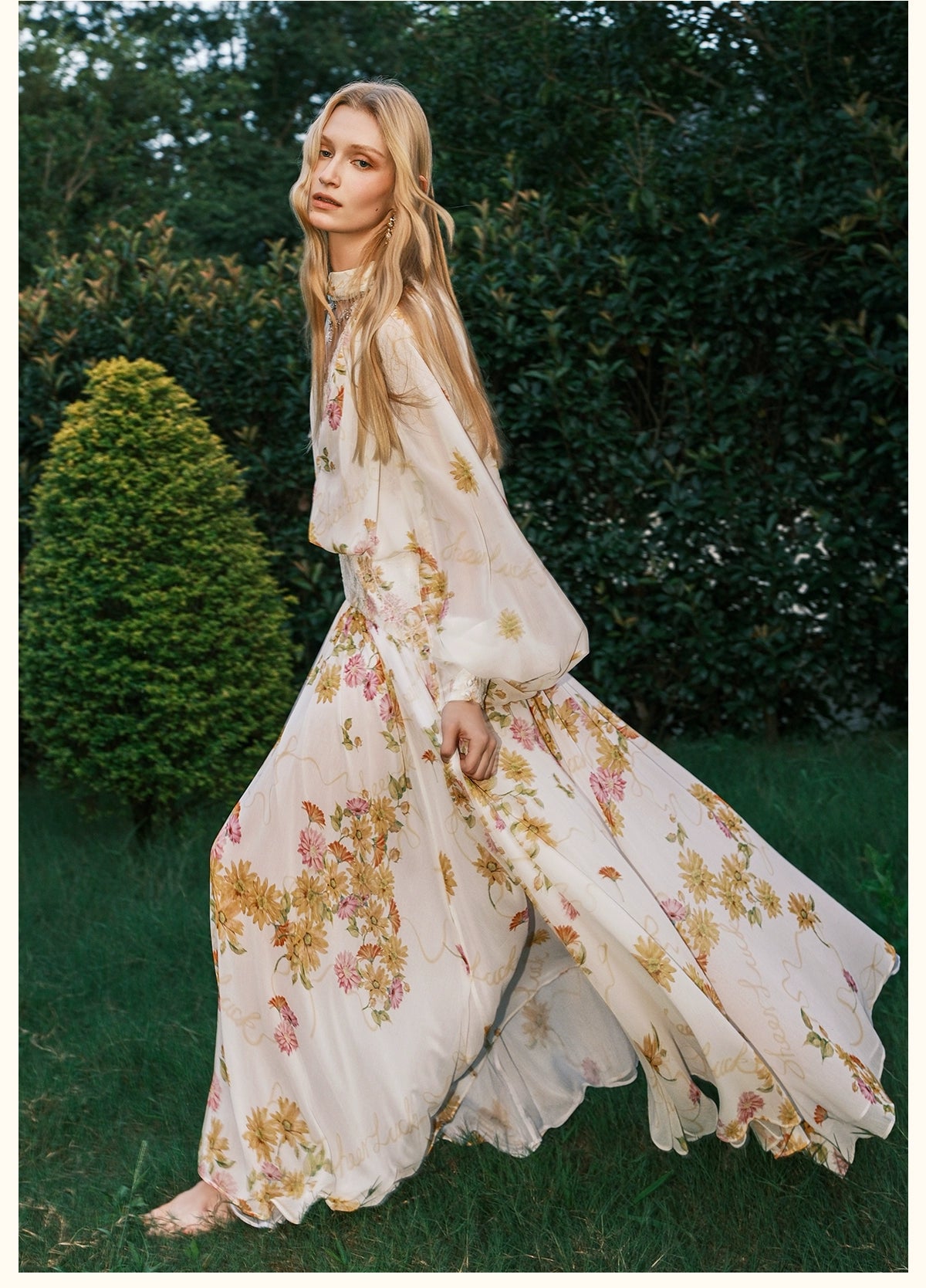 Milena Chiffon Lace Lantern Sleeve Midi Dresse - CHINASQUAD