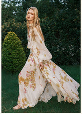 Milena Chiffon Lace Lantern Sleeve Midi Dresse - CHINASQUAD