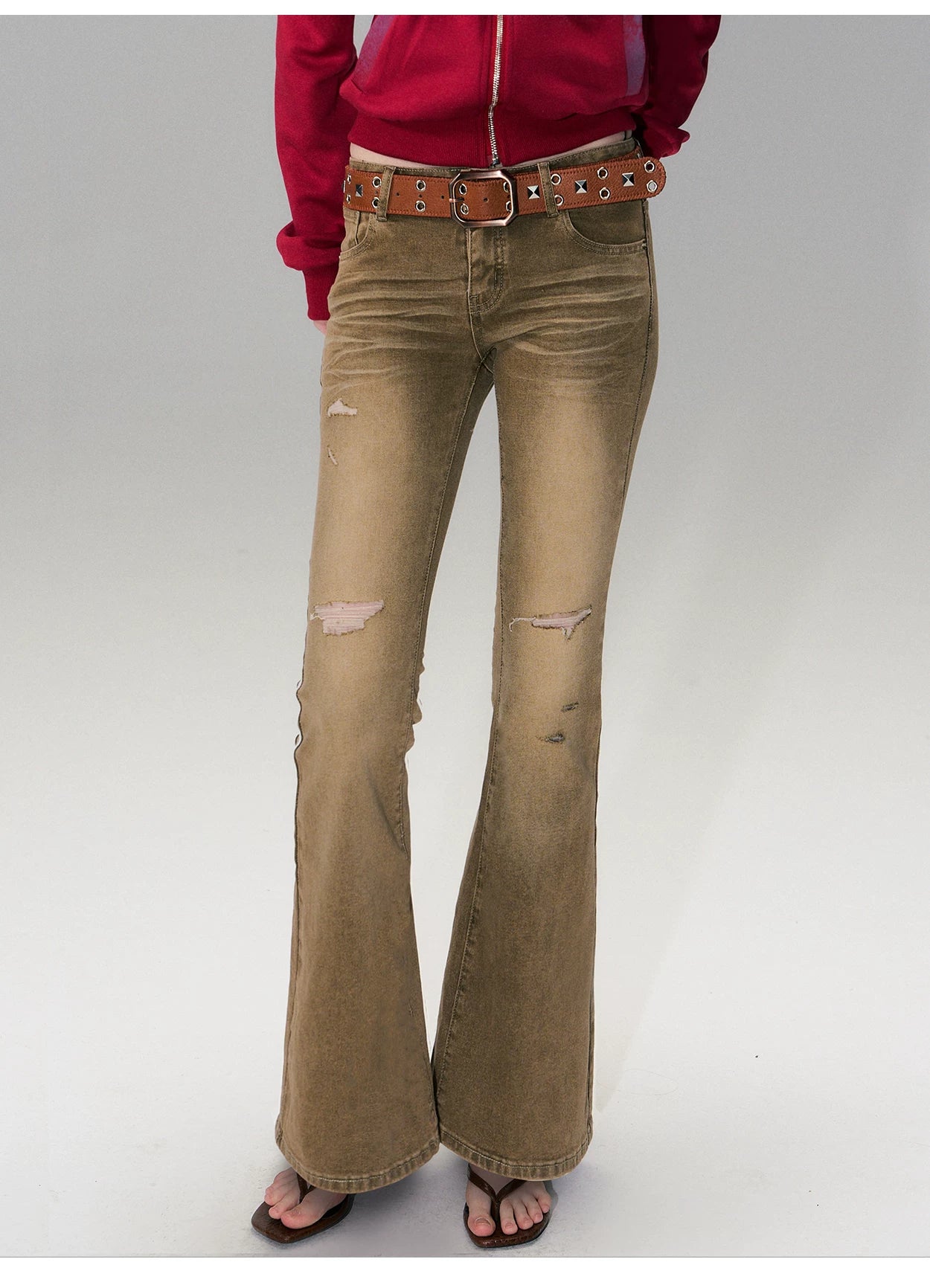 Low-Rise Distressed Washed Denim Jeans