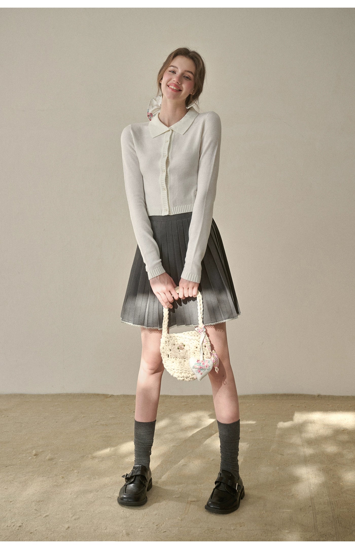 Mist-Grey Pleated Skirt