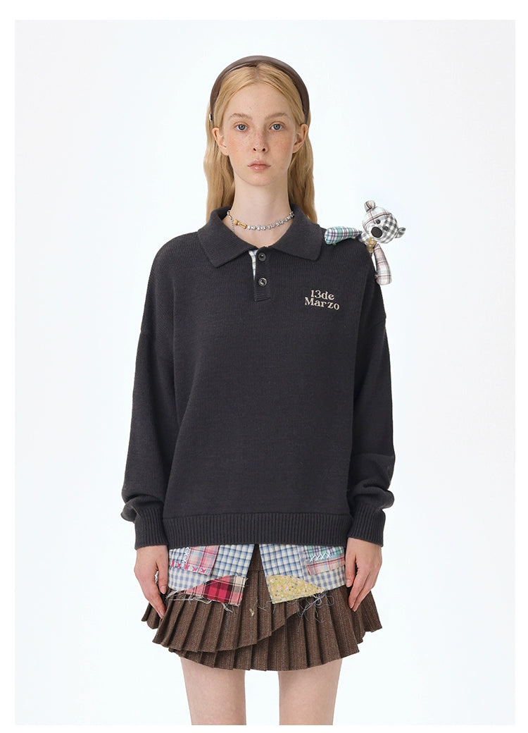 Plaid Bear Polo Sweater - CHINASQUAD