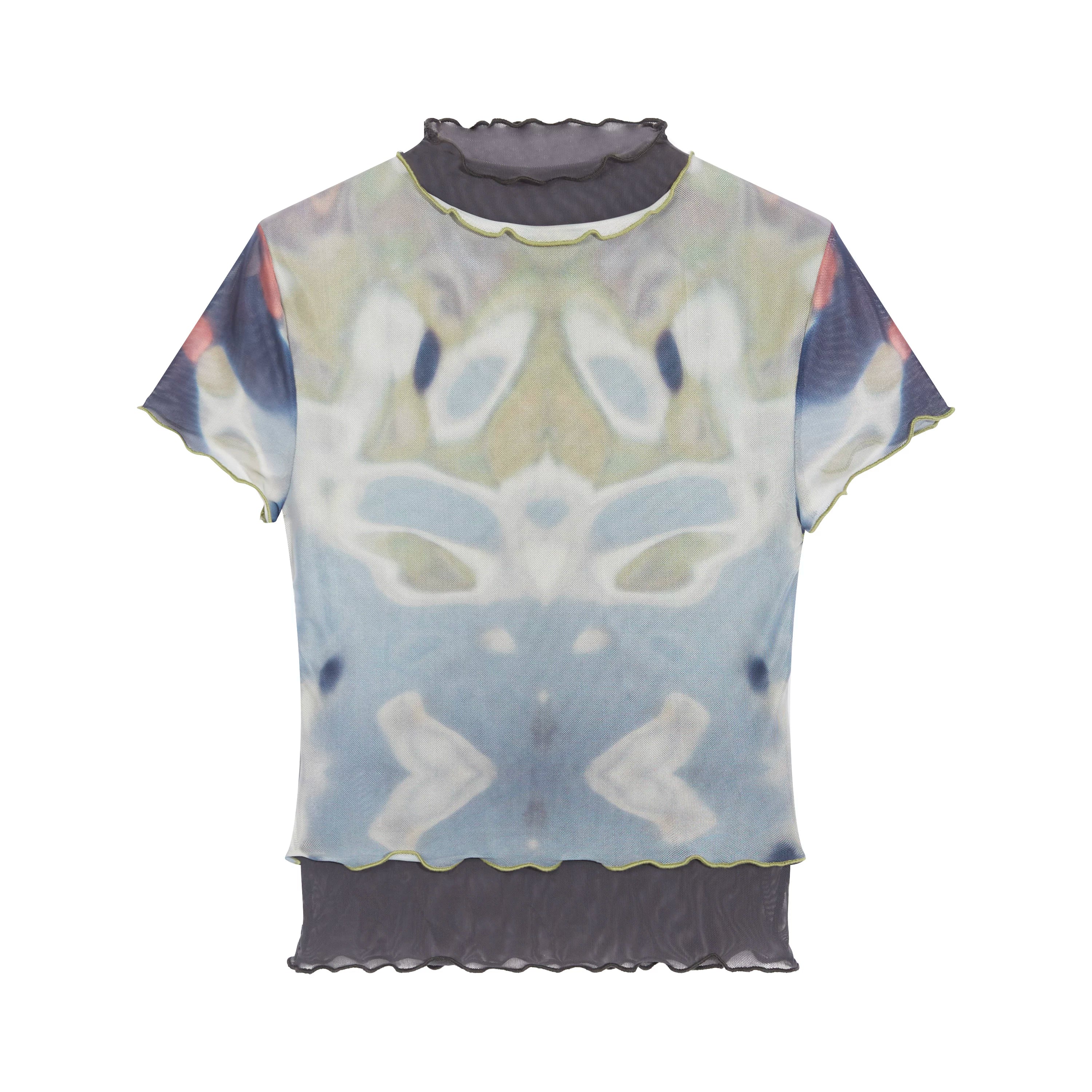 Designer Tie-Dye Sheer Mesh Fitted T-Shirt