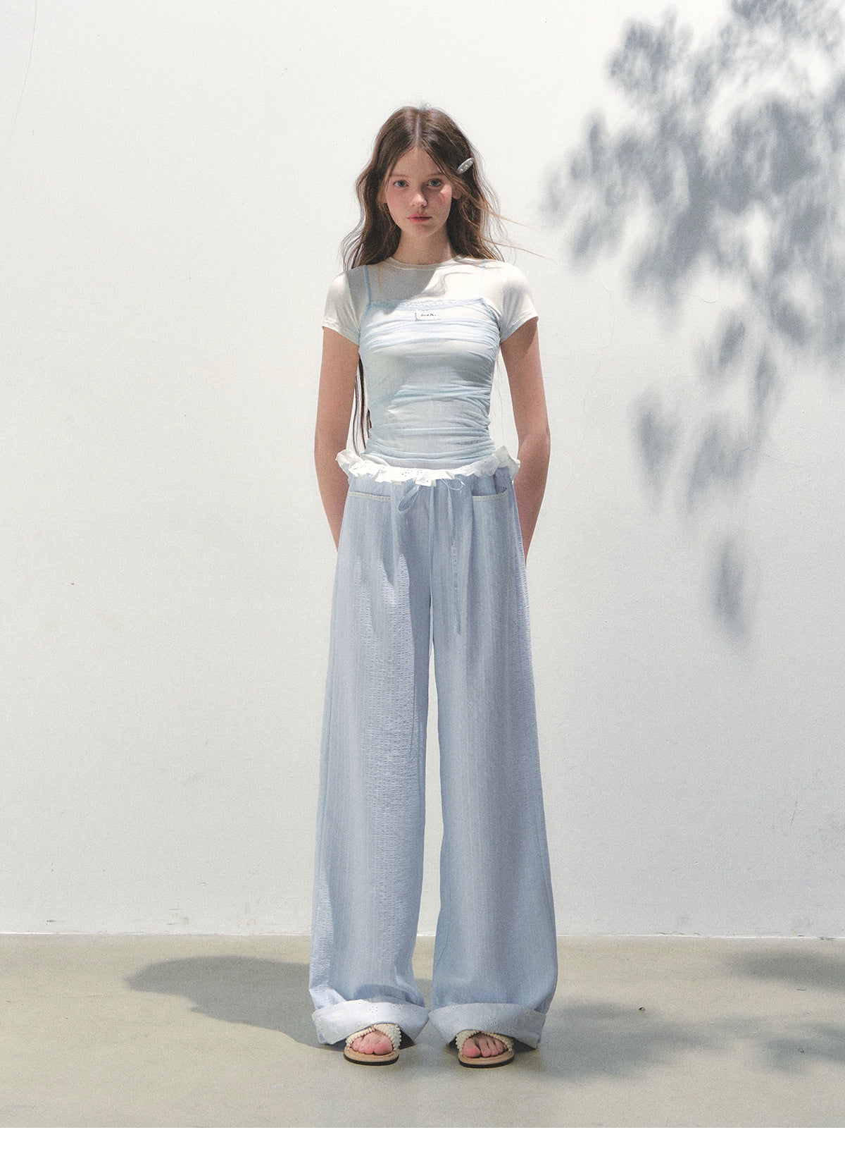 Contrast Color Fake Two-piece Mesh Lace Short-sleeve T-shirt