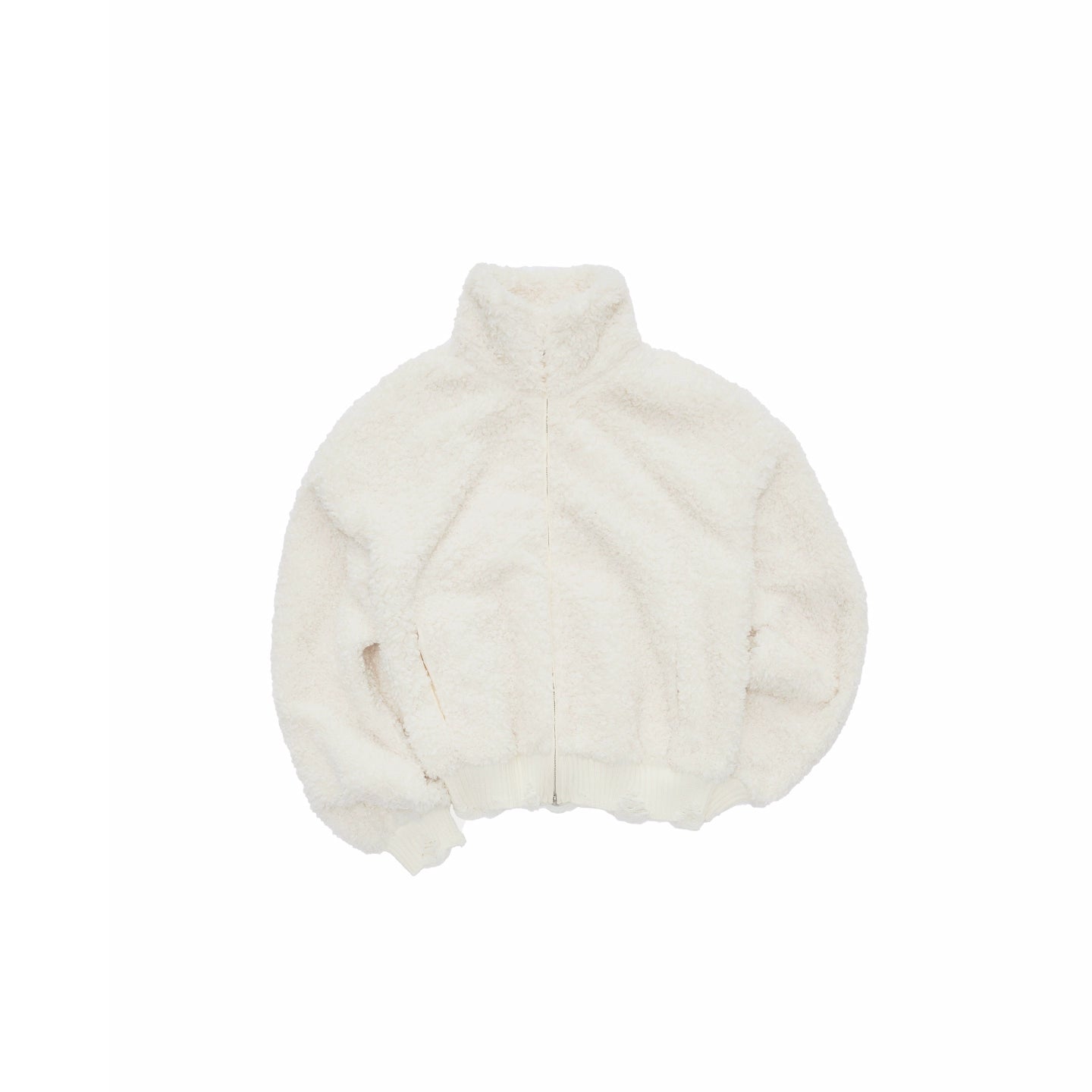 Distressed Fleece Zip-Up Cropped Jacket