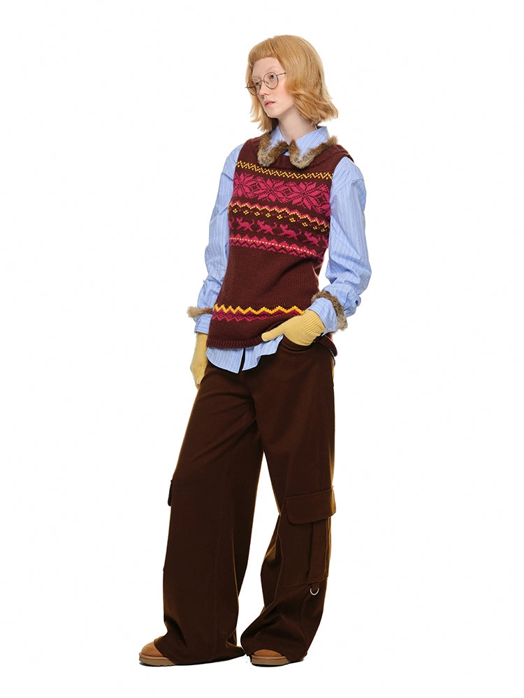 Brown Wool Wide-Leg Pants - CHINASQUAD