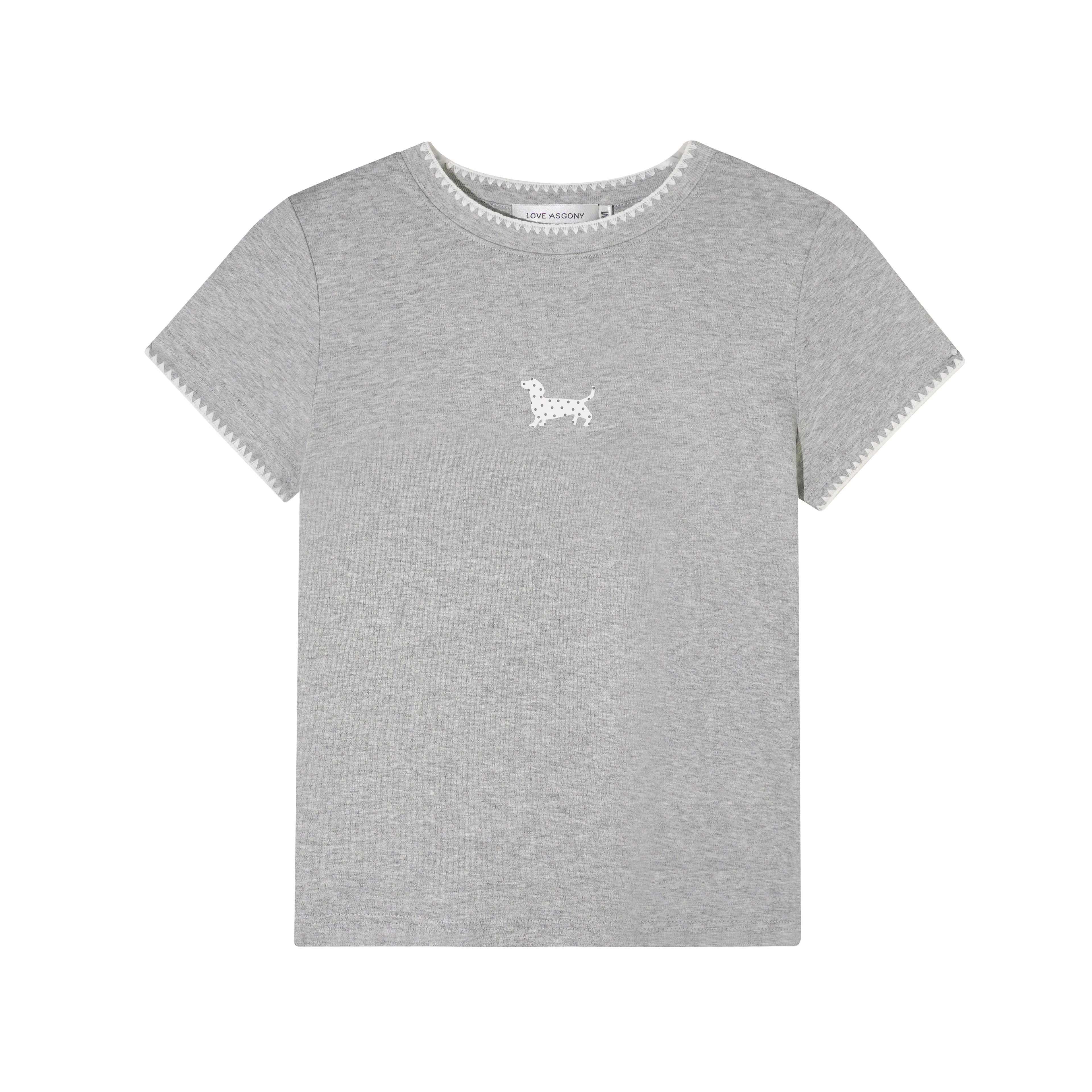 Contrast Trim Polka-Dot Dog Fitted T-Shirt