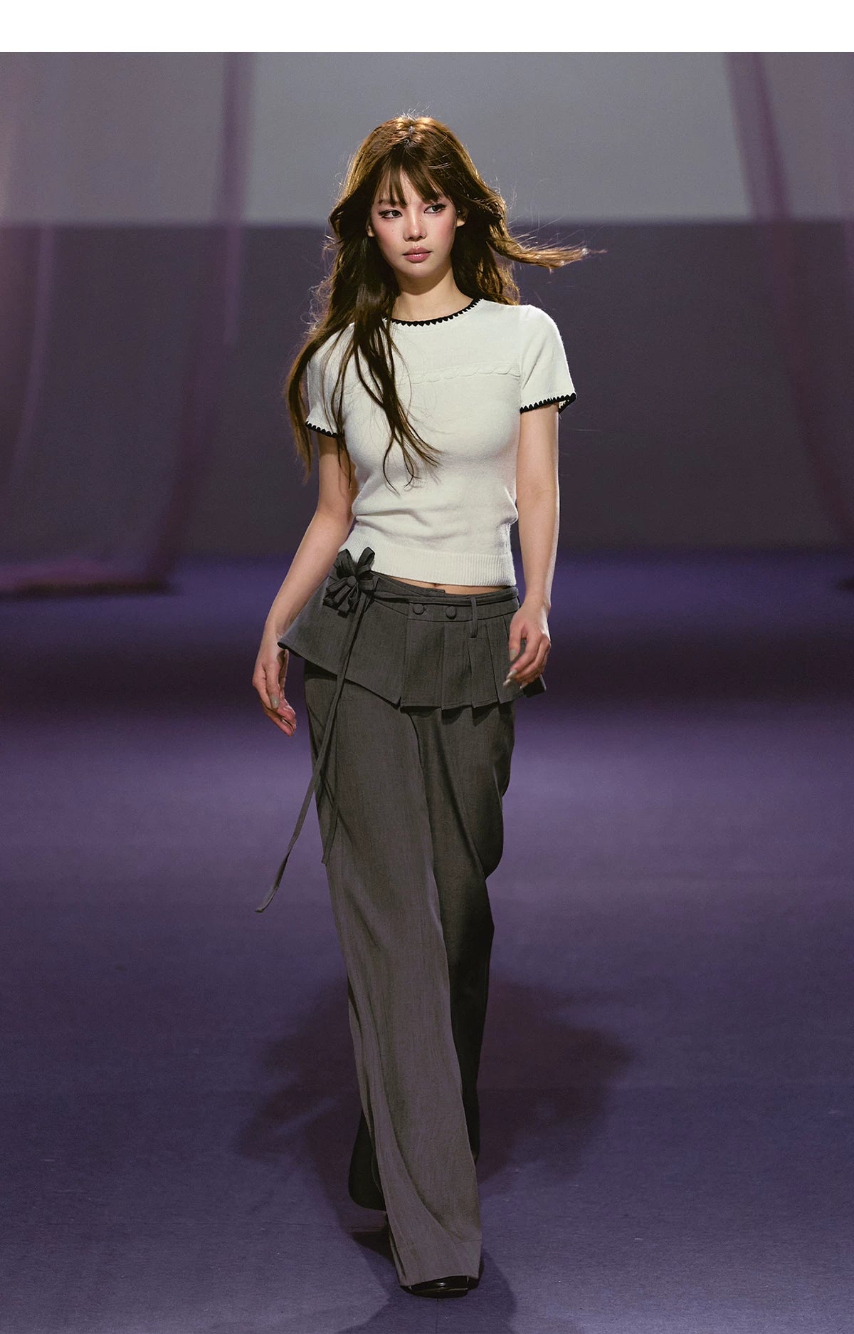 Pleated Faux-Layer Tailored Straight-Leg Trousers