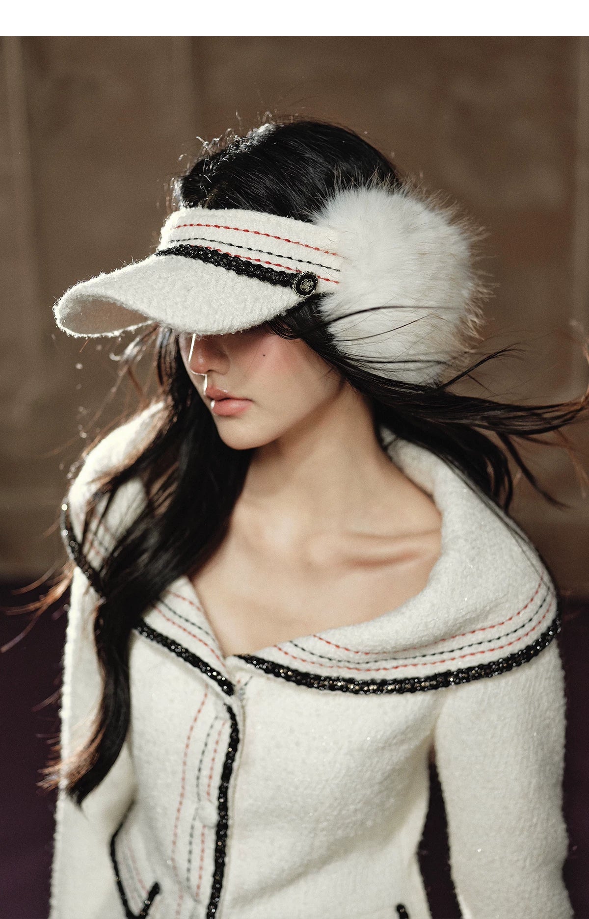 Oversized-Collar Jacket & A-Line Mini Skirt Set