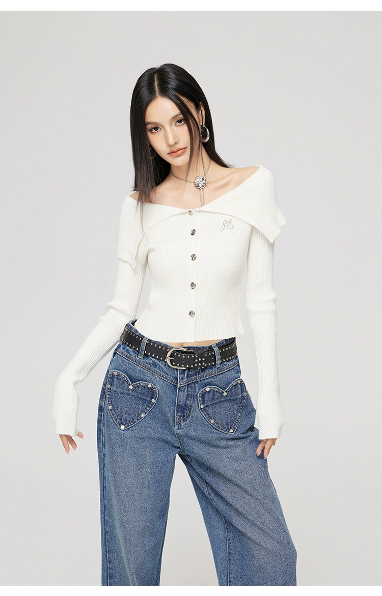 Black & Off-white Turn-down Collar Sweater - CHINASQUAD