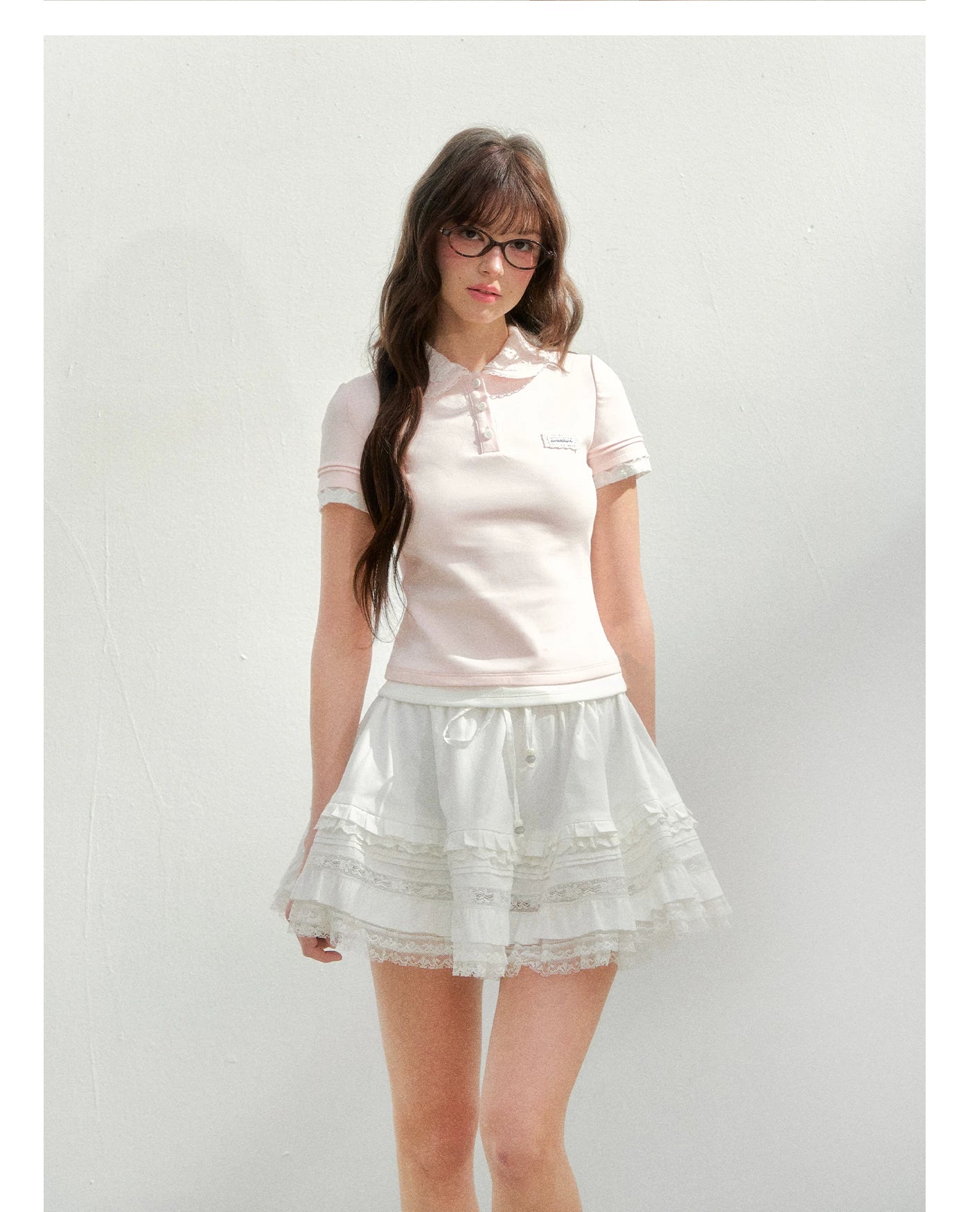 Embroidered Collar Pink Knit Polo