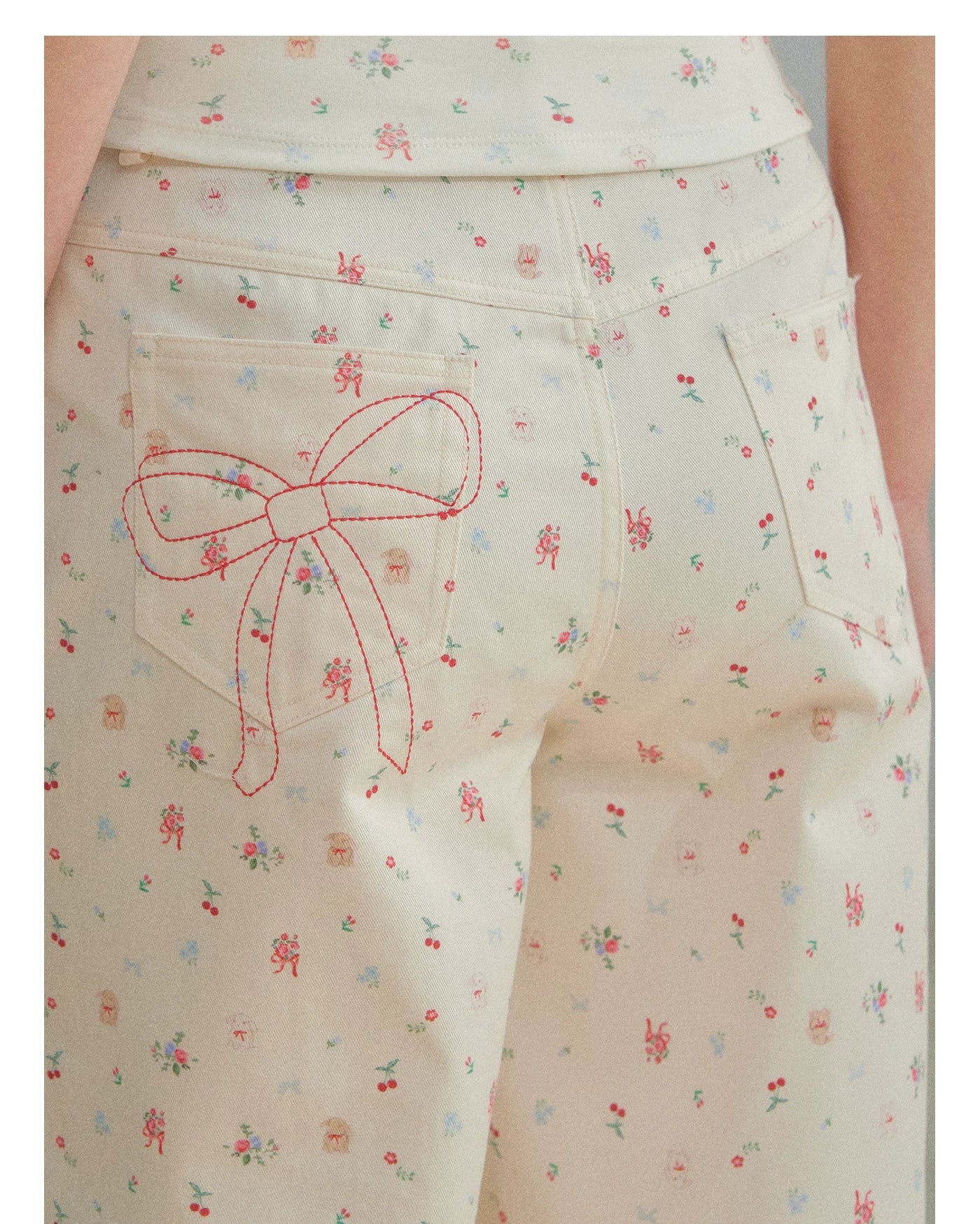 Original Floral Pleated Tail Long Pants