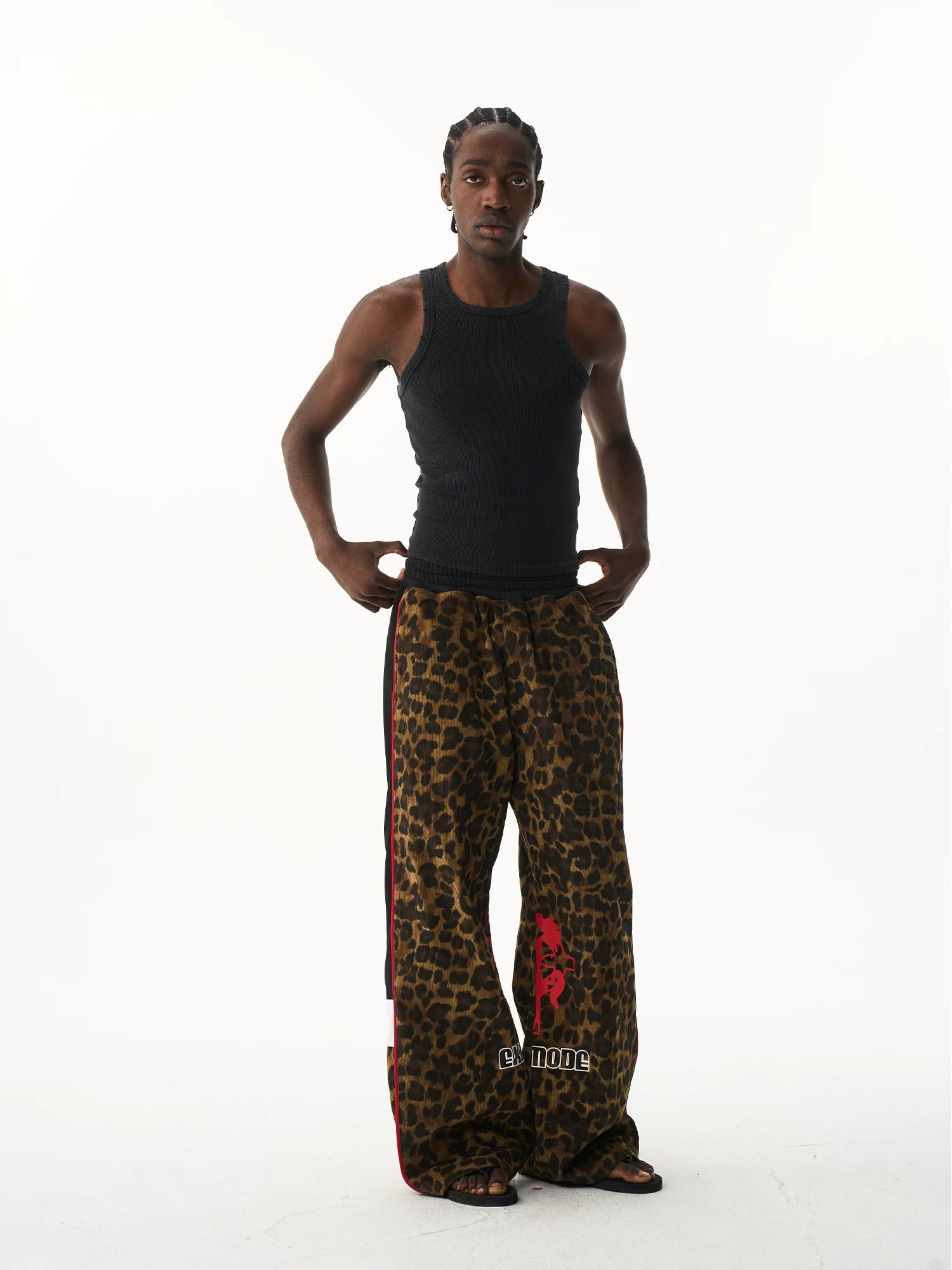 Vintage Leopard Print Relaxed Straight-Leg Track Pants