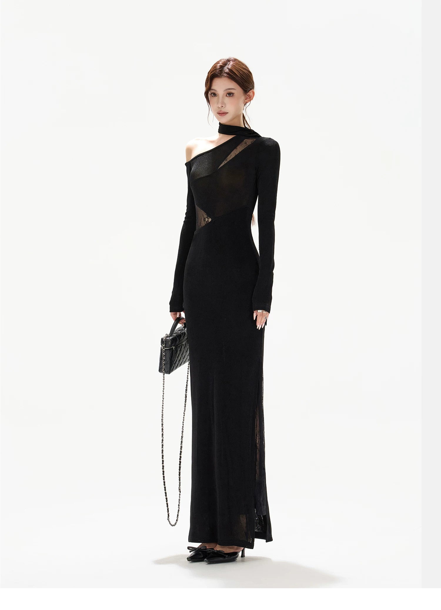 Asymmetric One-Shoulder Knit Evening Dress