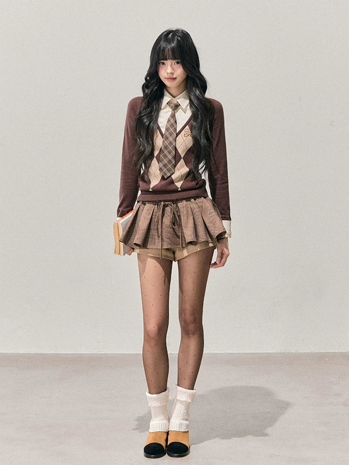 Two-in-One American Argyle Knit Sweater