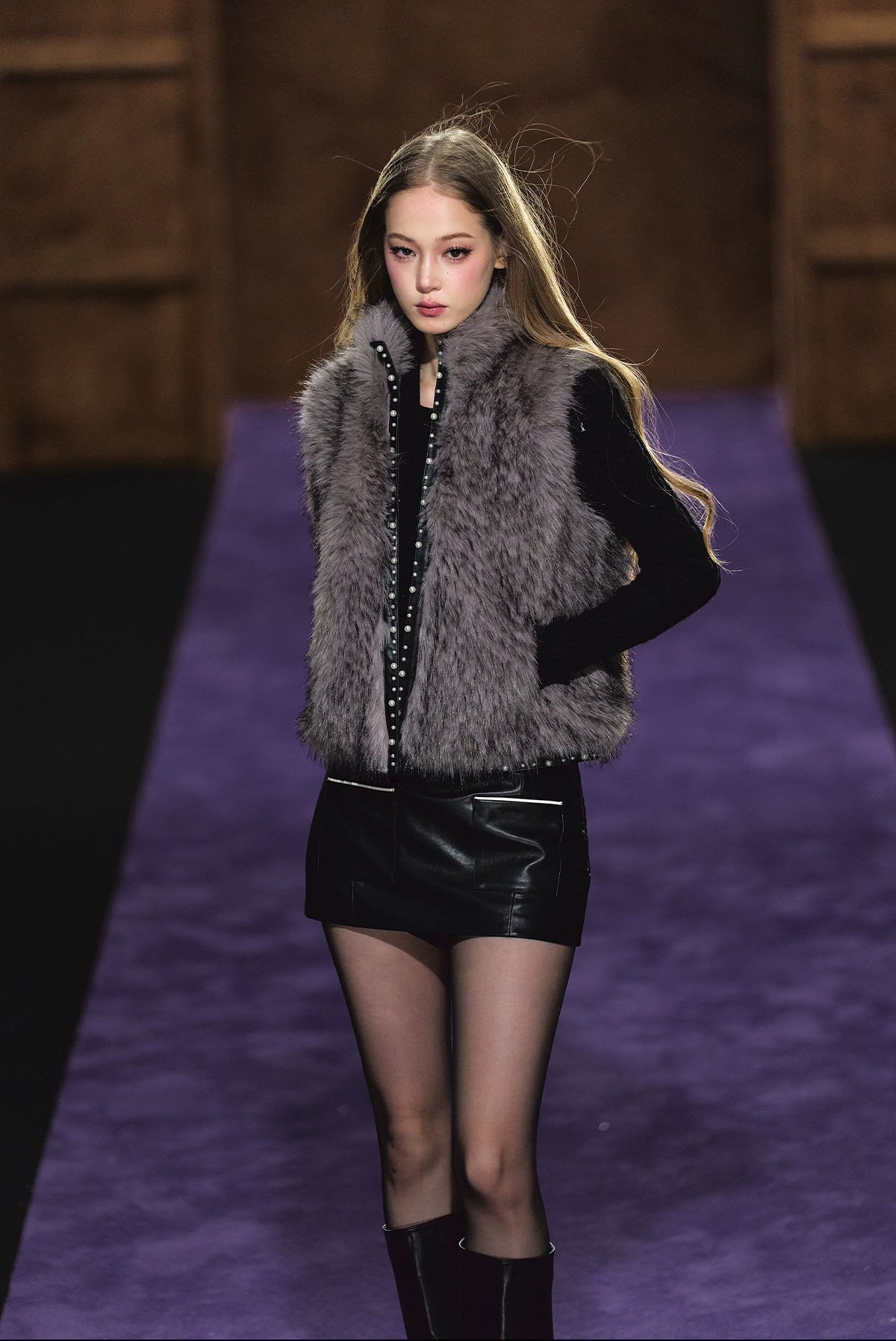 Beaded Faux Fur Layered Vest