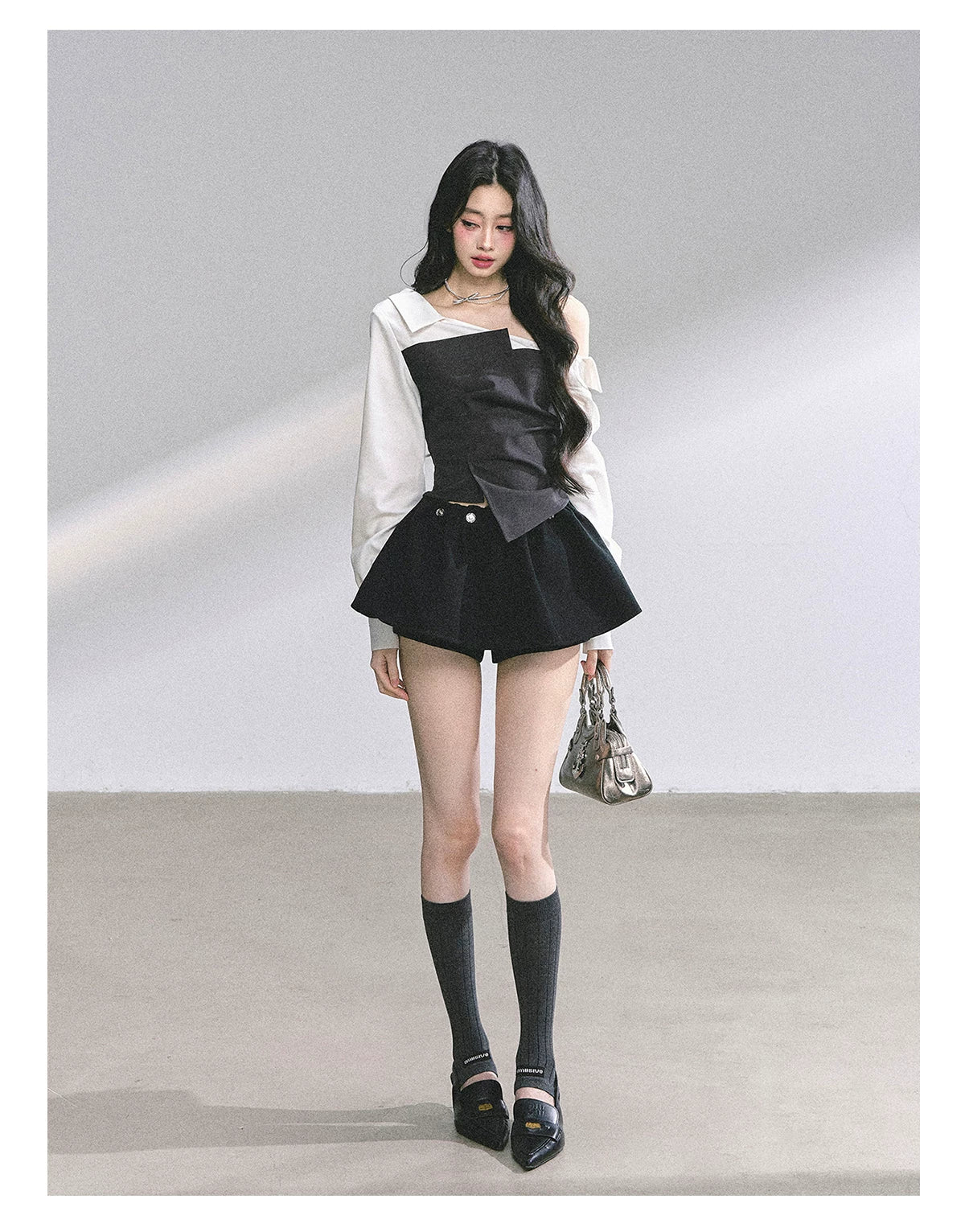 Faux Two-Piece Asymmetric Shoulder Shirt