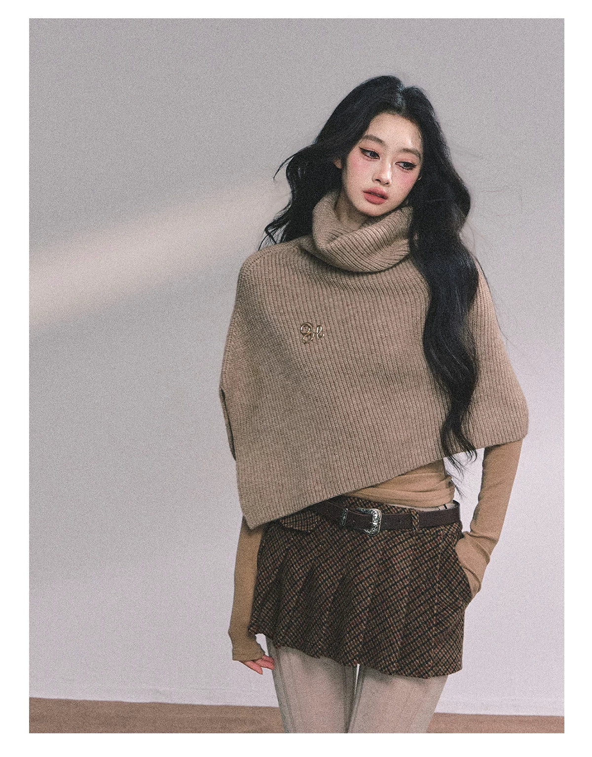 French High-Neck Knit Sweater