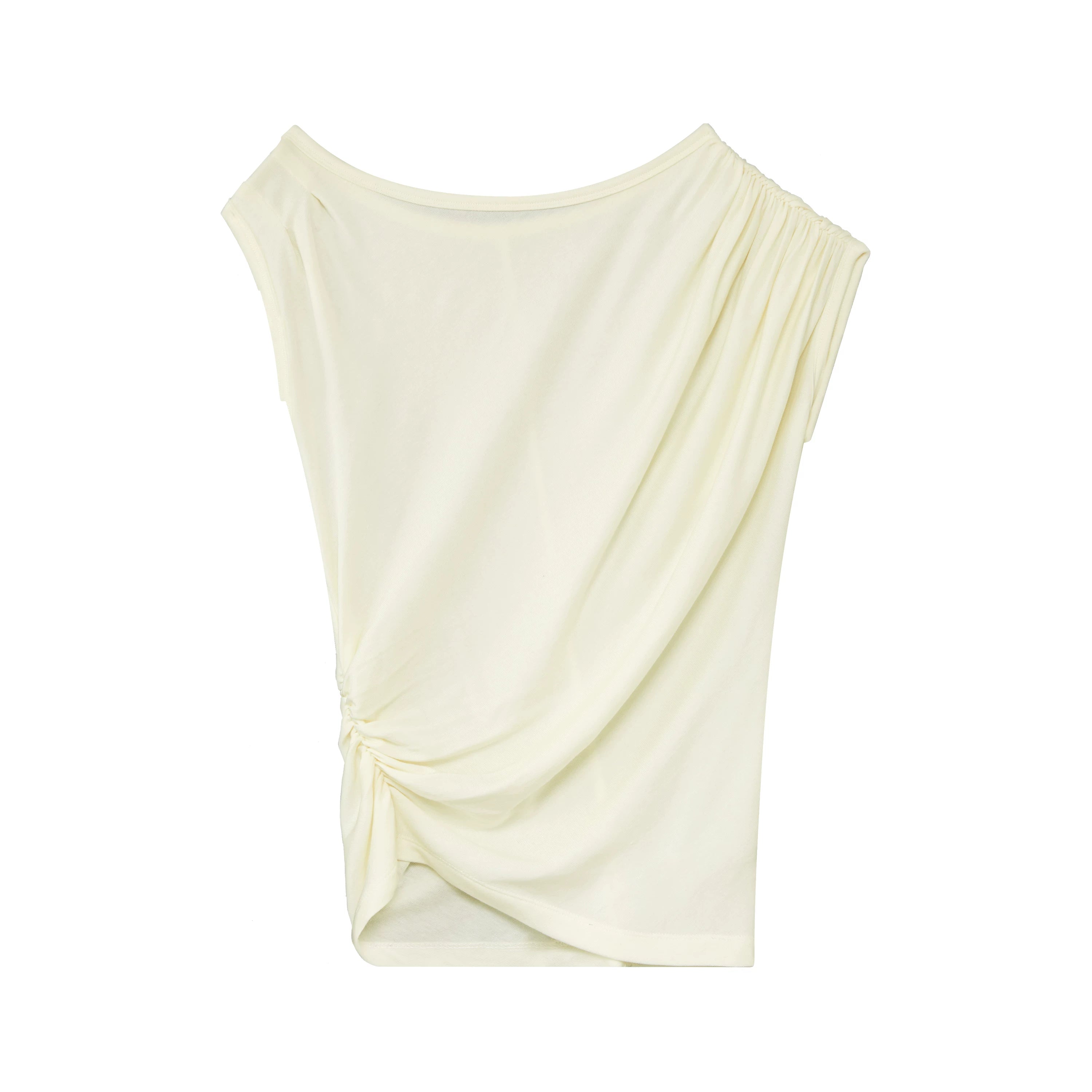 Asymmetrical Draped Lyocell-Wool T-Shirt