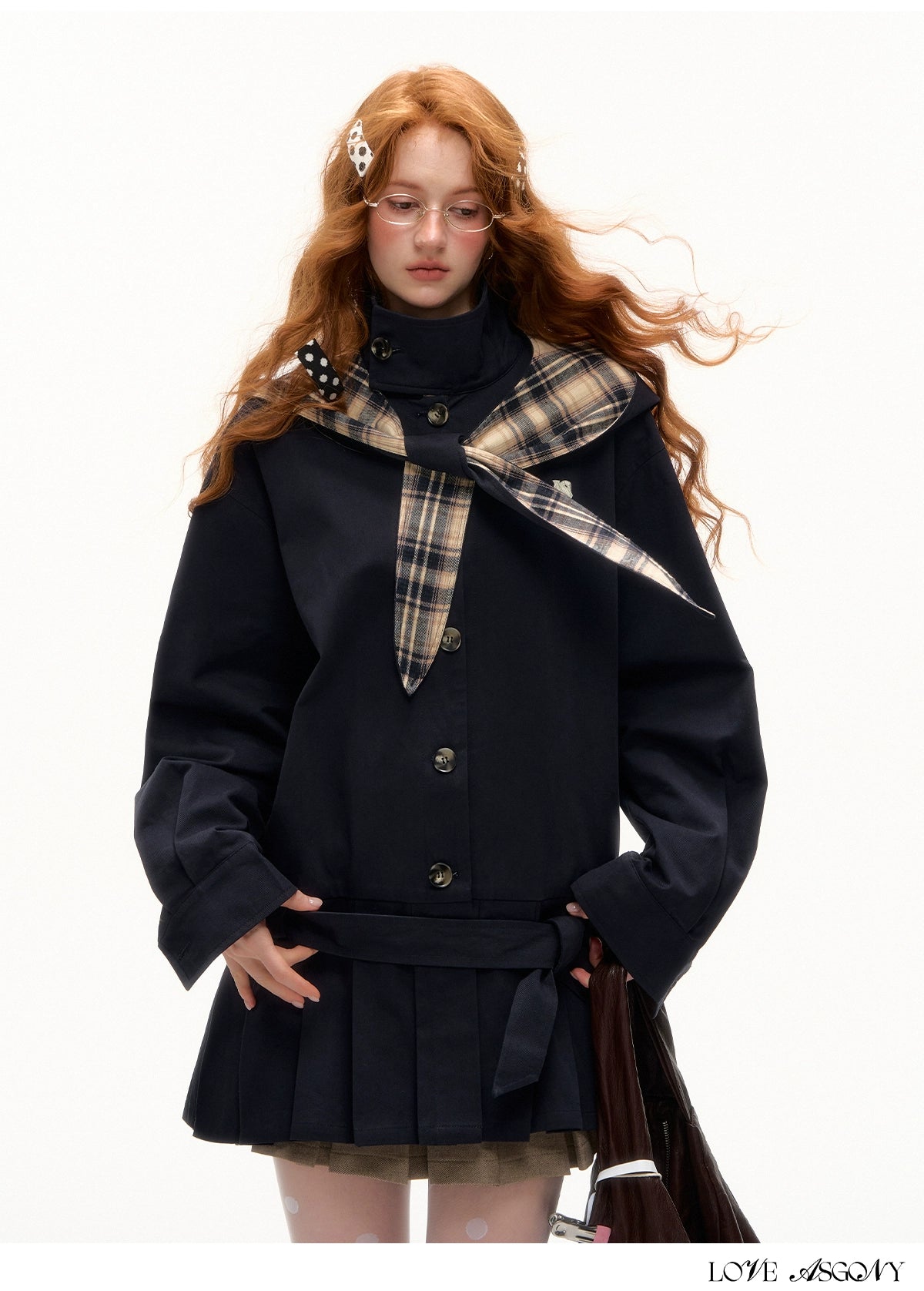 Detachable Bunny-Ear Pleated Trench Coat