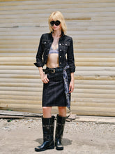 Cropped Stripe Stitch Denim Jacket & Skirt Set - CHINASQUAD