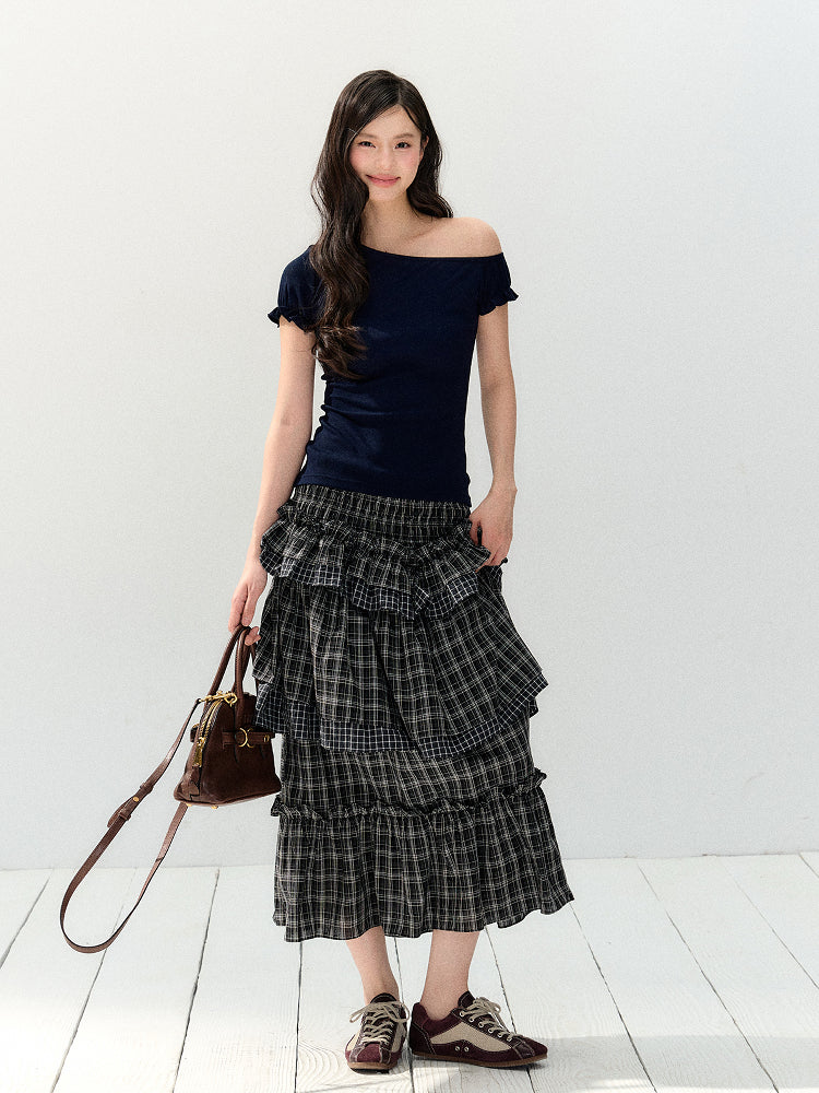 Plaid Irregular Cake Skirt - CHINASQUAD