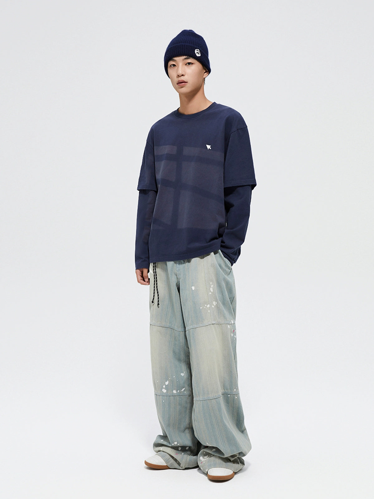 Splattered Wash Stripe Texture Workwear Denim Pants - CHINASQUAD