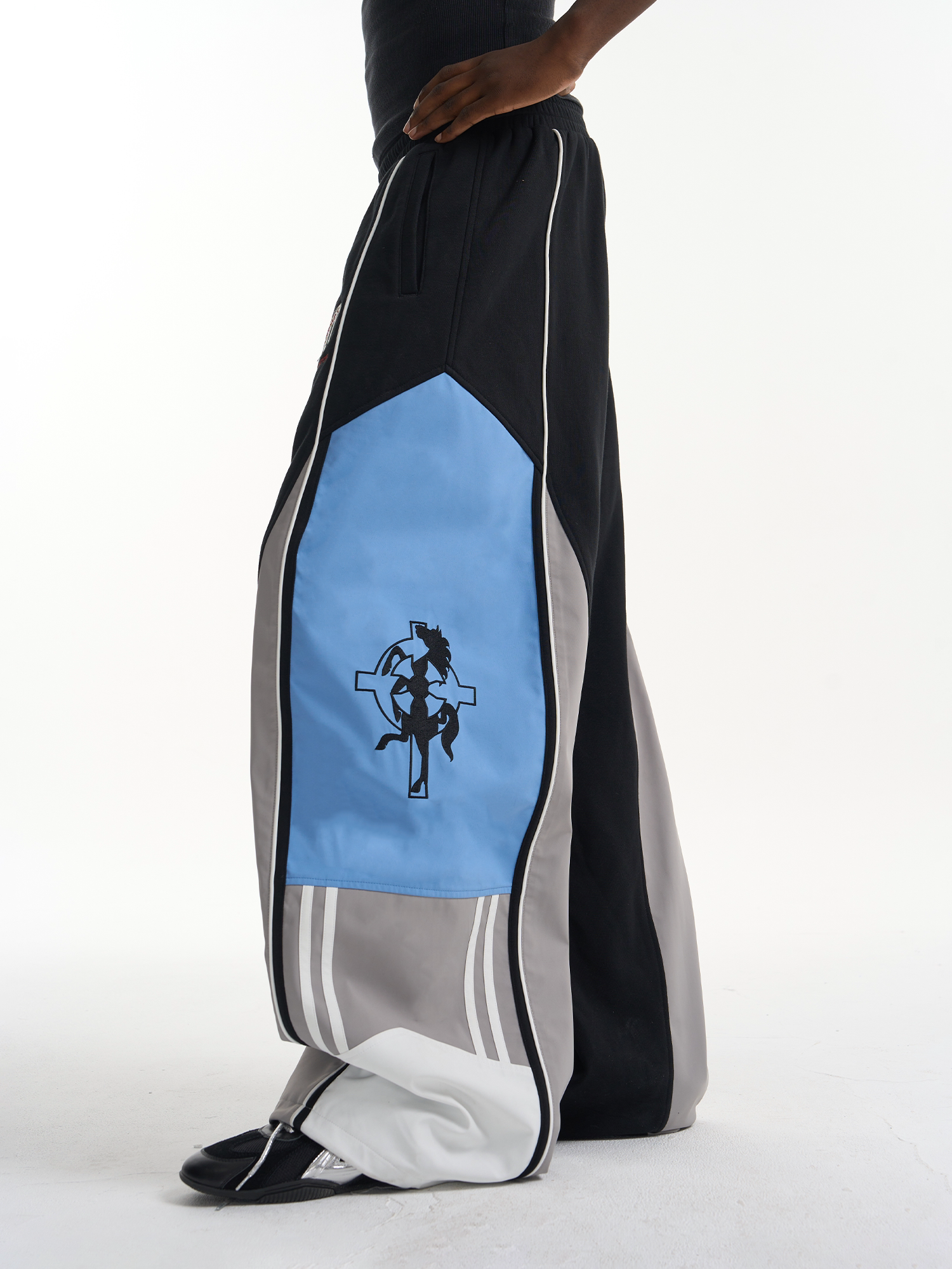 Contrast Panel Embroidered Track Pants