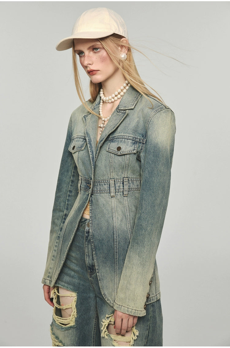 Denim Slim Fit Blazer - CHINASQUAD