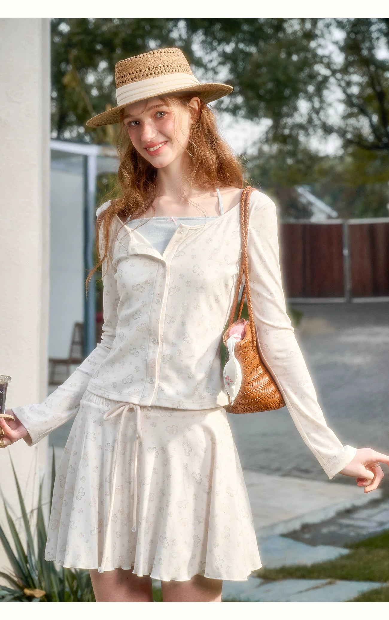 Amusement Park Printed Cardigan & Skirt Set