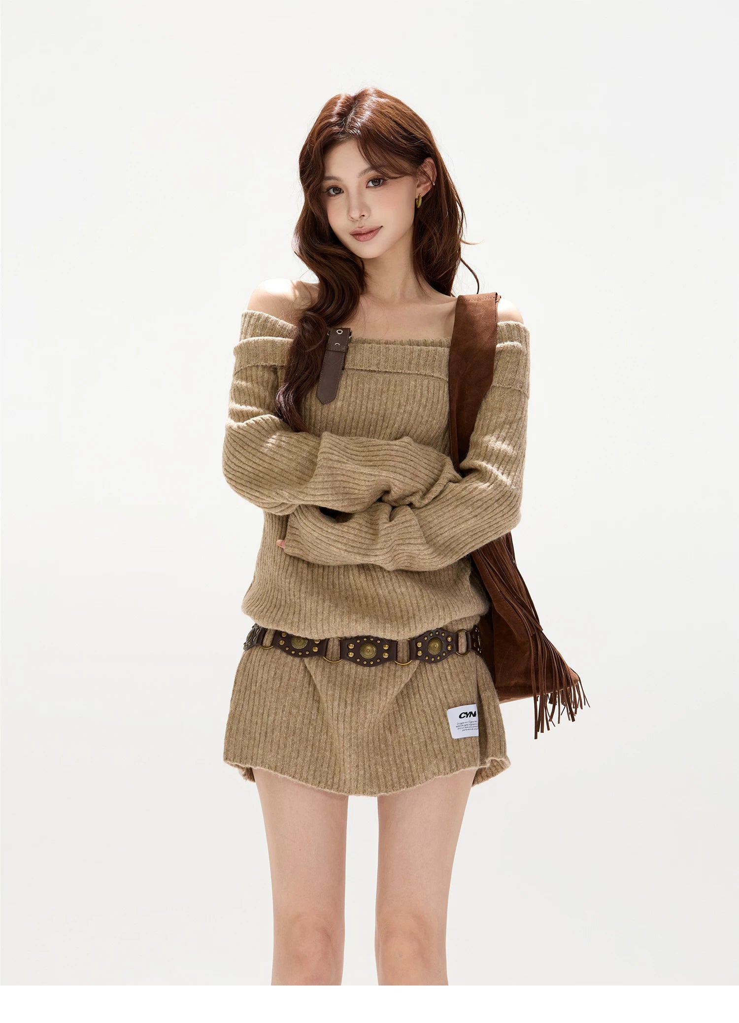 Off-Shoulder Wool-Blend Sweater Dress