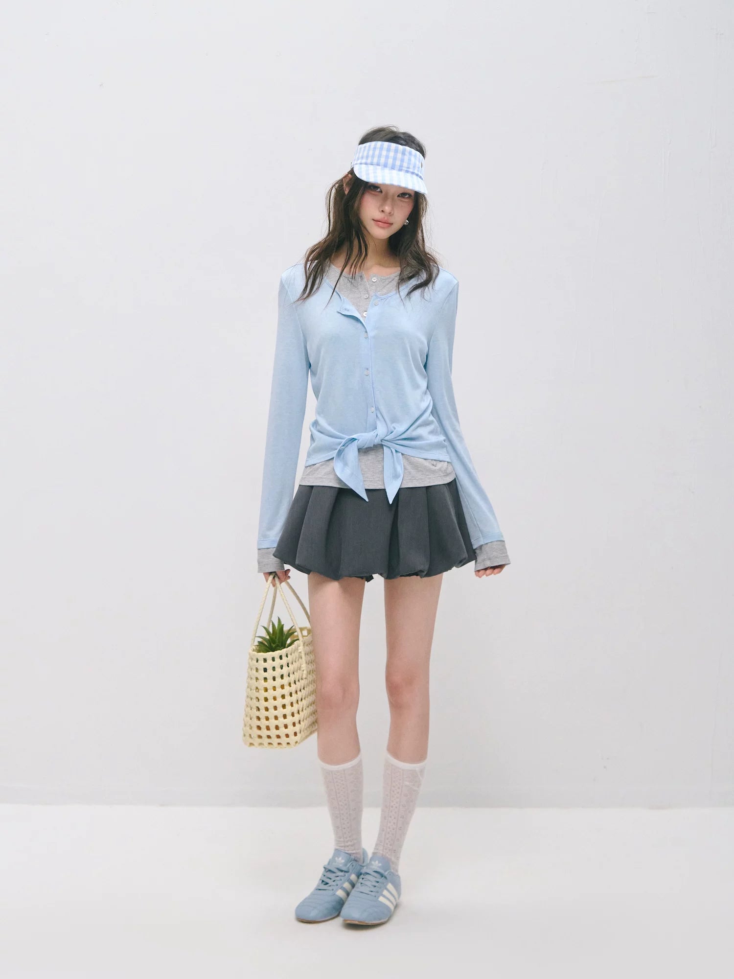 Layered Two-Tone Lyocell Wool Blend Long Sleeve T-Shirt