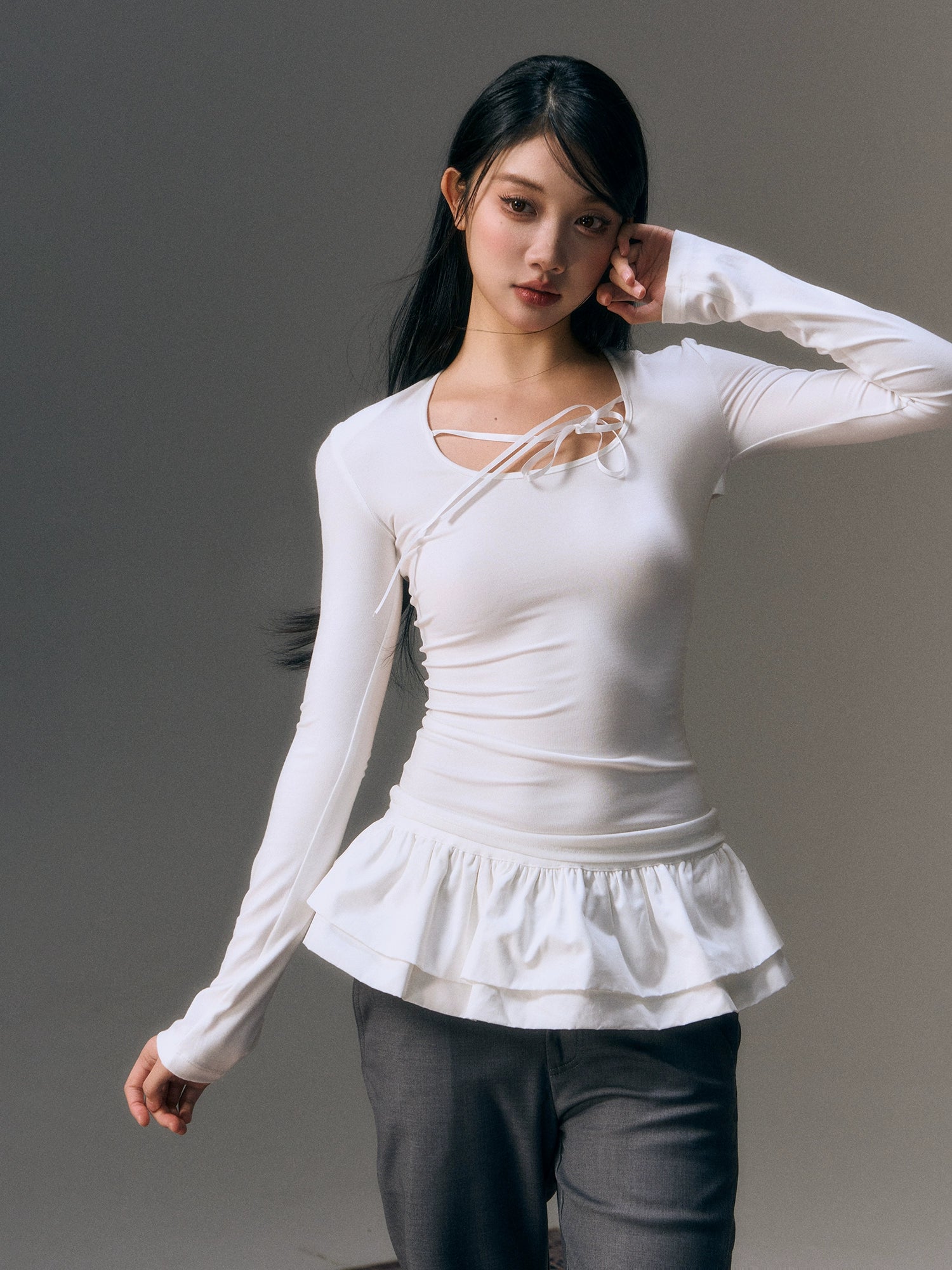 Mesh Lace Up Backless Blouse - CHINASQUAD