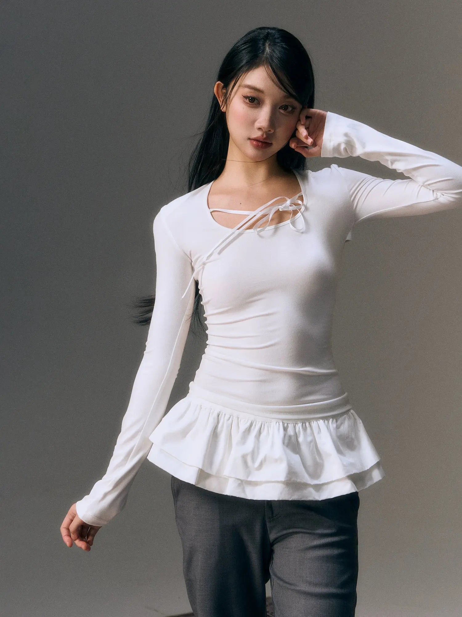Mesh Lace Up Backless Blouse - CHINASQUAD