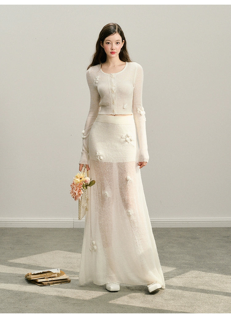 White Rose Hand-Crocheted Mohair Knit Cardigan - CHINASQUAD