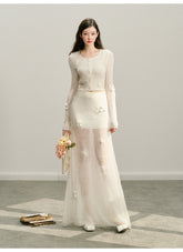 White Rose Hand-Crocheted Mohair Knit Skirt - CHINASQUAD